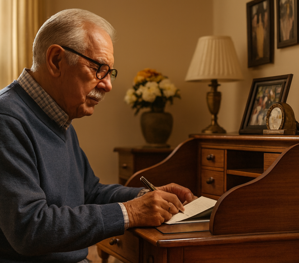 Elderly person writi