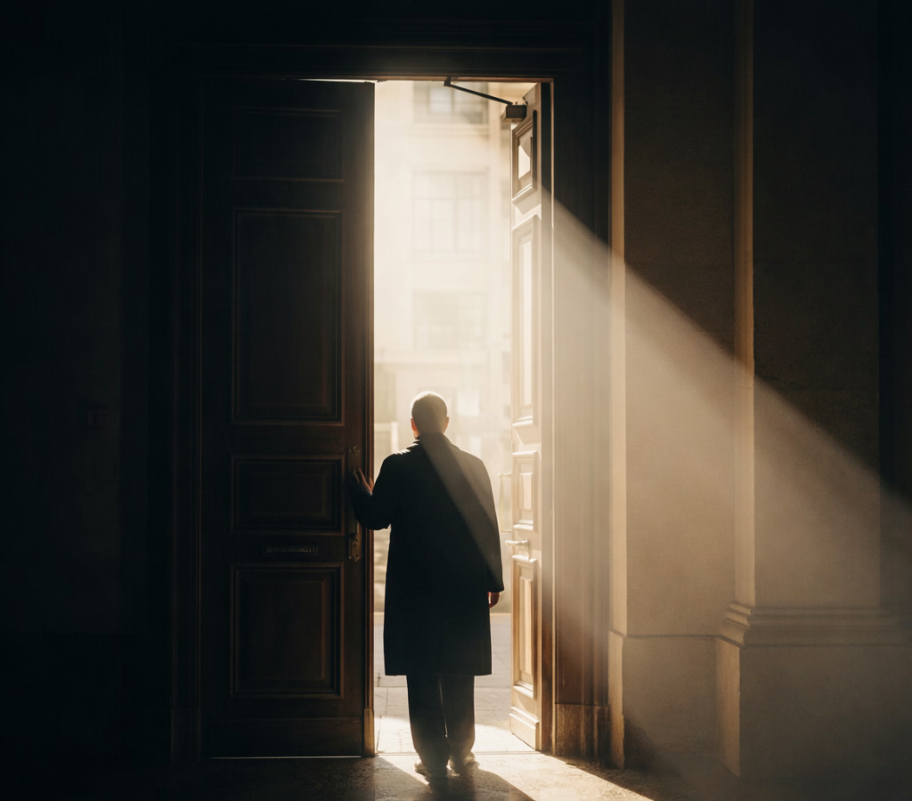 Pessoa em porta ilum